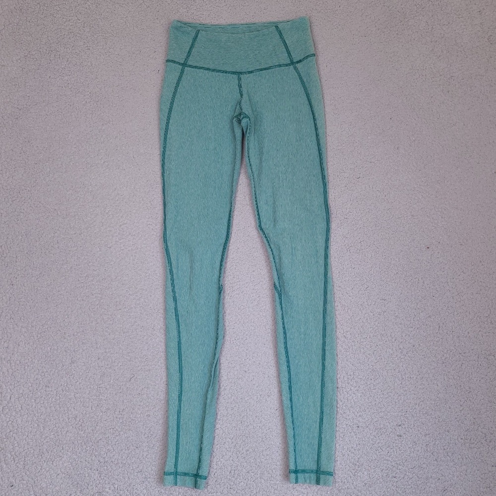 Lululemon Wunder Under Wee Stripe Leggings Womens Size 4 Heathered Menthol Pants